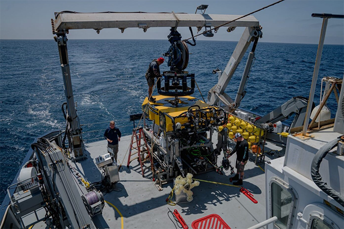 ROV Prep aboard R/V Falkor. Supplied by Brennan Phillips ROV Prep aboard R/V Falkor. Supplied by Brennan Phillips.